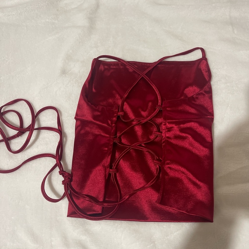 Red satin lace up
